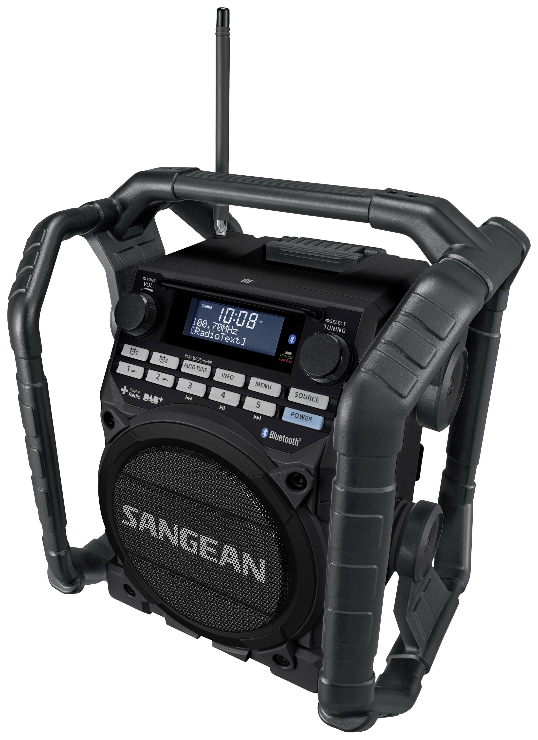 Sangean U-4 DBT+ Radio de chantier DAB+, FM AUX, Bluetooth, USB fonction de charge de la batterie, rechargeable, étanche à l'eau
