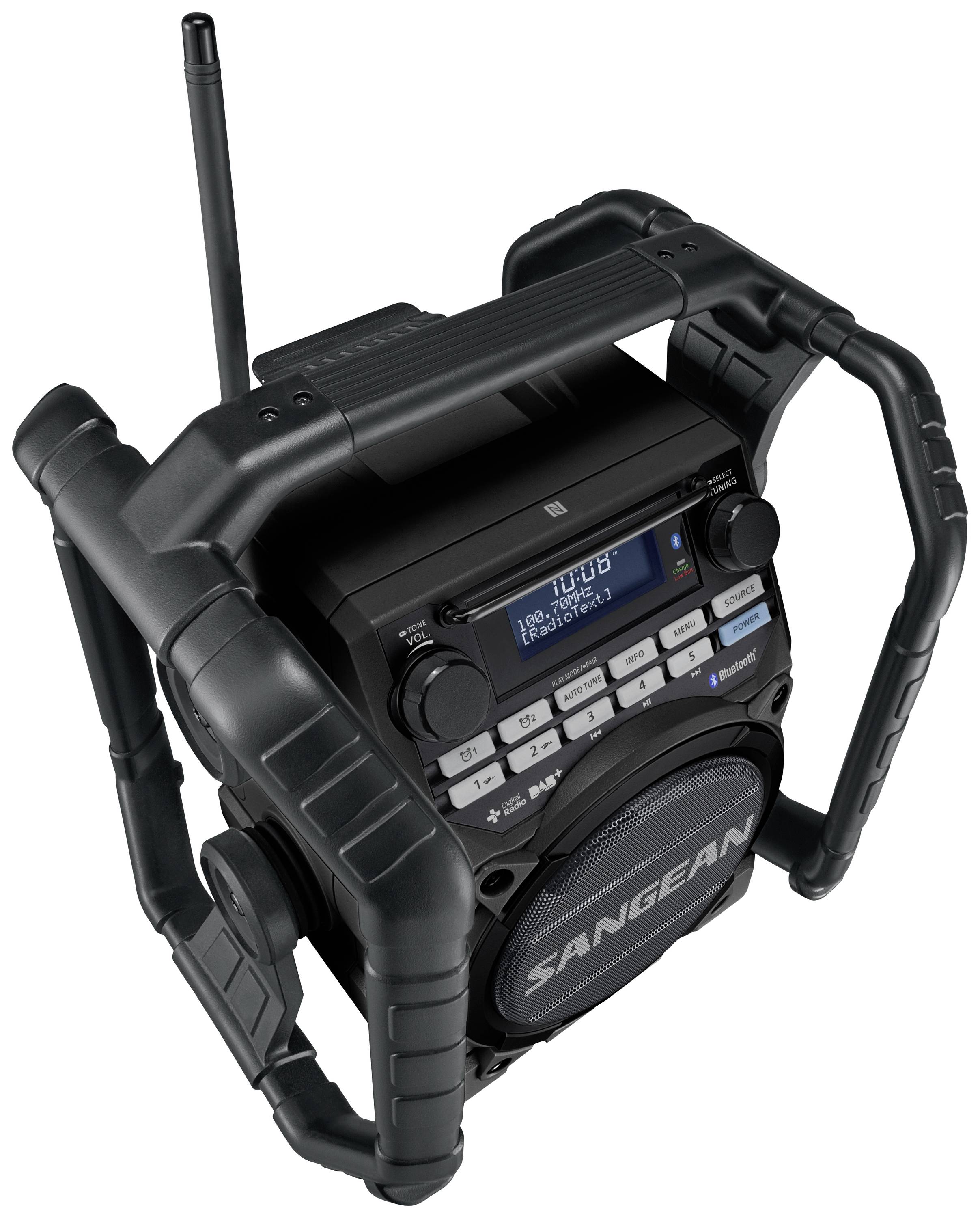 Sangean U-4 DBT+ Radio de chantier DAB+, FM AUX, Bluetooth, USB fonction de charge de la batterie, rechargeable, étanche à l'eau