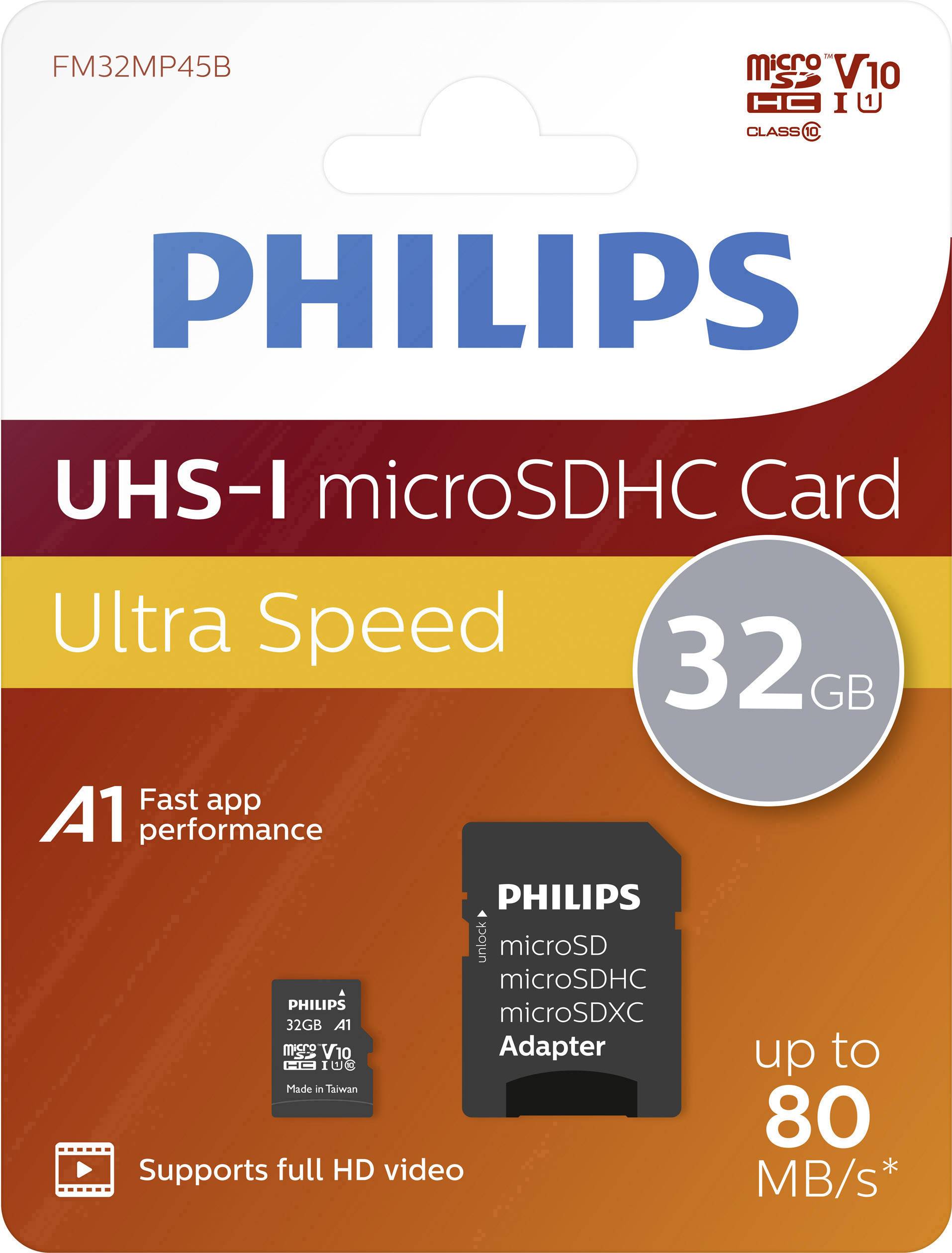 Carte microSDHC Philips 32 GB Class 10 avec adaptateur SD