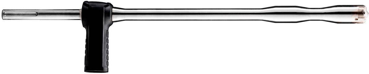 Embout de forage et de burinage avec poignée noire, adapté aux perceuses électriques, sur fond blanc.