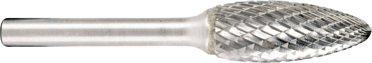 Une fraise rotative métallique avec une queue cylindrique et une tête de coupe conique à motif en diamant.