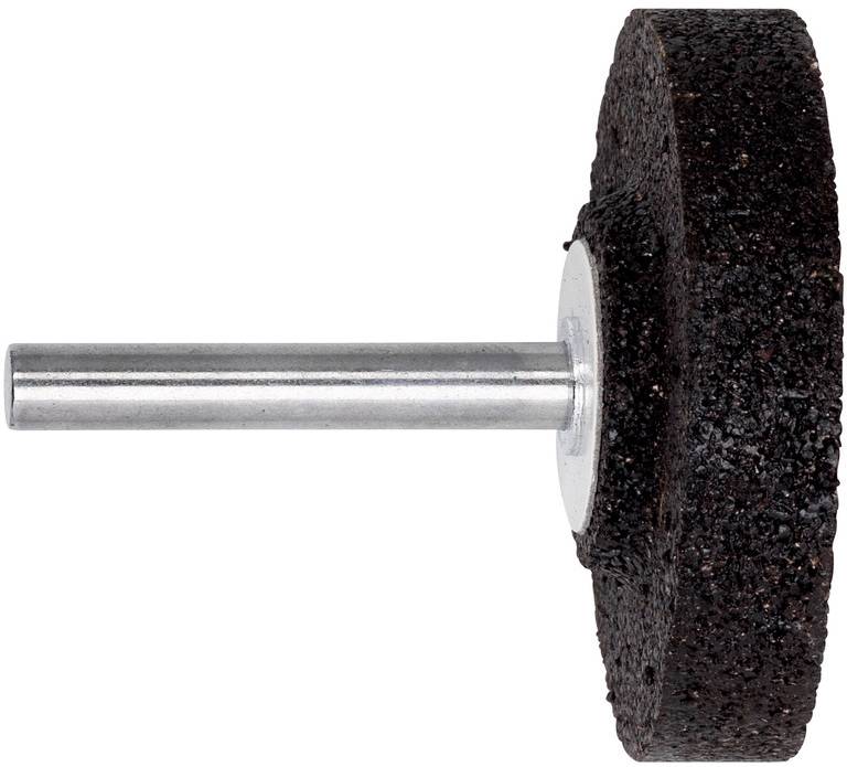 Une meule rotative avec support métallique, adaptée à l'usinage ou à l'affûtage d'outils et de surfaces.