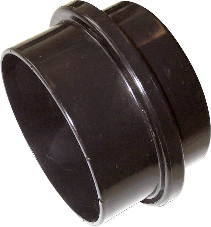 Raccord de tuyauterie en plastique noir avec extrémité largement ouverte et collerette à bride.