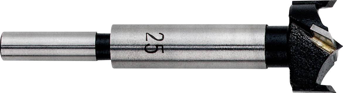 Un foret Forstner de 25 mm de diamètre pour un perçage précis dans le bois, avec tige cylindrique et tranchant acéré.