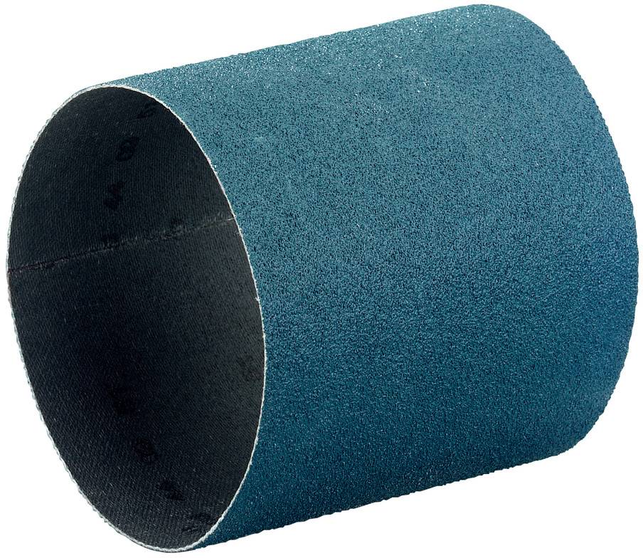 Une bande abrasive cylindrique à surface rugueuse bleu-vert, utilisée pour le ponçage de matériaux.