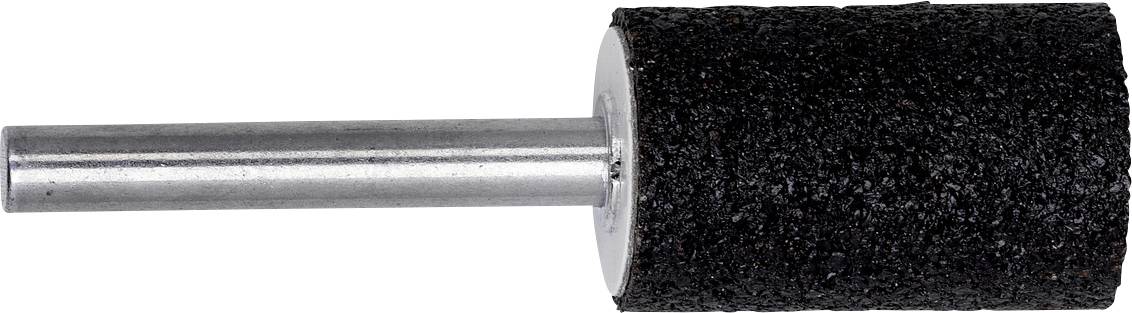 Un embout de meulage cylindrique à surface rugueuse noire et tige métallique. Utilisé pour le meulage ou le polissage.