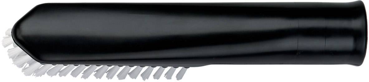 Buse noire cylindrique avec des poils de brosse blancs, adaptée au nettoyage efficace des tapis ou des sièges d'automobile.
