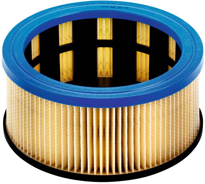 Filtre HEPA circulaire avec bordures bleues et noires. Utilisé pour une purification de l'air efficace.