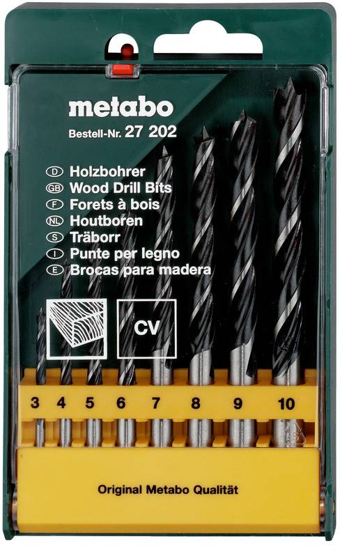 Ensemble de forets Metabo, Réf. Z 202, comprenant 10 forets de diamètre 1 à 10 mm, adapté aux travaux sur bois.