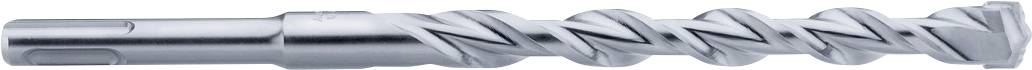 Une mèche de perceuse torsadée en argent avec une pointe effilée, présentée horizontalement sur un fond blanc.