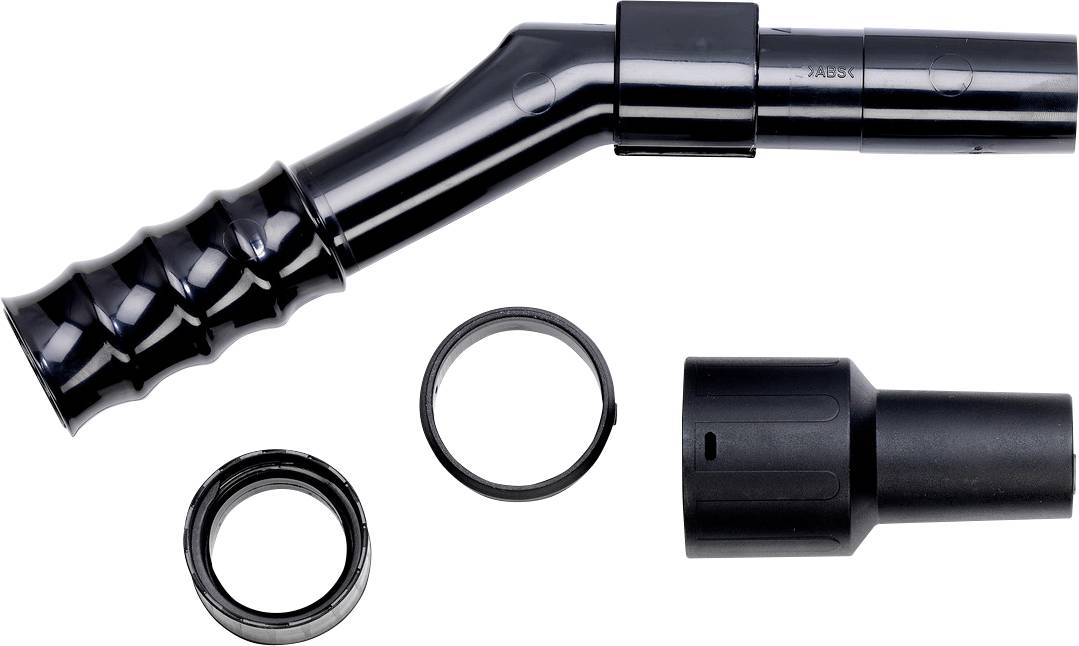 Embouts et pièces d'adaptation en plastique noir pour aspirateur, comprenant un tube coudé, deux buses et un connecteur.