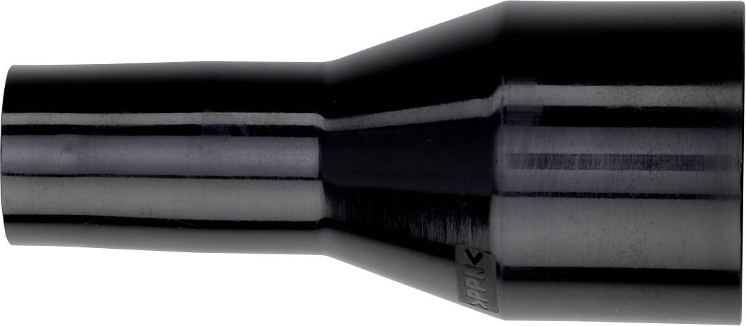 Adaptateur de raccordement de tuyau noir qui se rétrécit du côté large vers l'extrémité étroite, adapté pour se connecter à différentes tailles d'appareils.