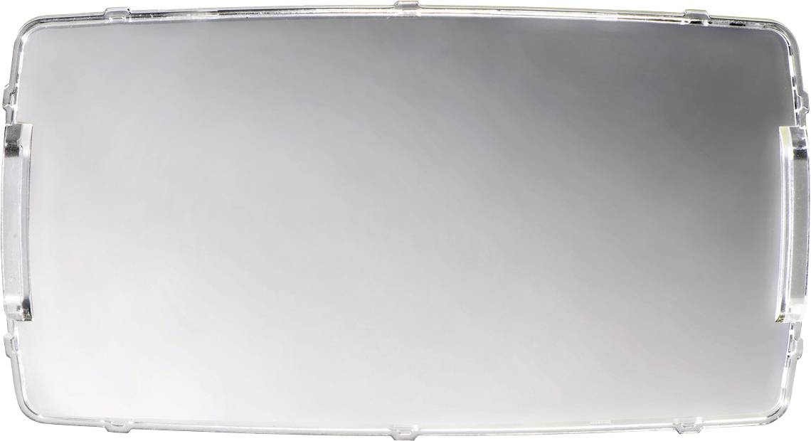 Panneau métallique rectangulaire argent vierge avec coins arrondis et clips de montage autour du bord.