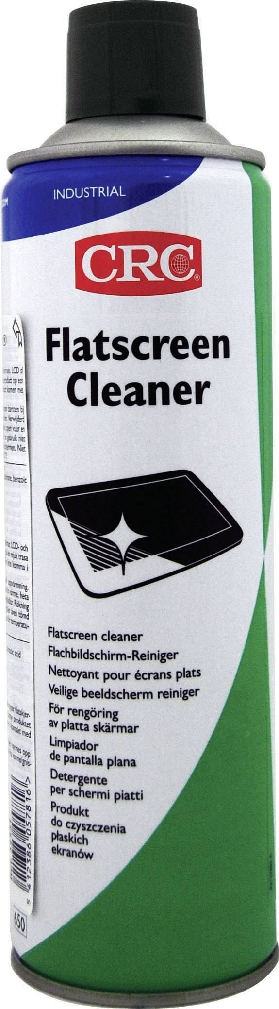 Nettoyant écran CRC en aérosol vert, adapté au nettoyage des écrans. Les instructions d'utilisation sont indiquées sur l'étiquette.