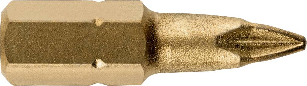Gros plan d'une mèche de tournevis Phillips, montrant la tige hexagonale et la pointe cruciforme pointue sur un fond blanc.