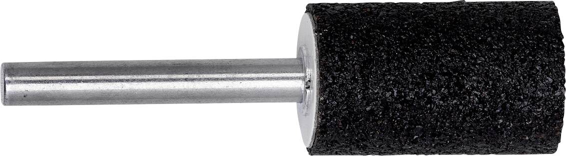 Embout de meulage noir de forme cylindrique monté sur une tige métallique, utilisé pour le meulage et le polissage précis des surfaces.