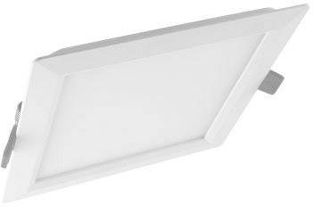 Un panneau lumineux LED rectangulaire blanc avec un cadre, légèrement incliné, avec le matériel de montage visible sur les côtés.
