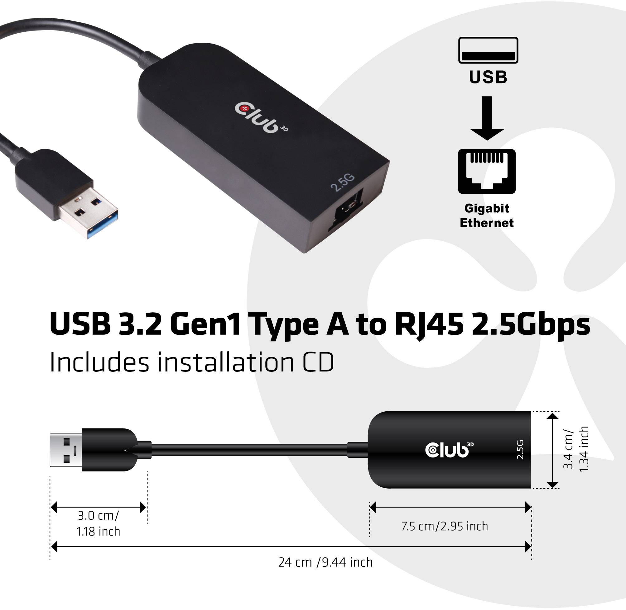 Adaptateur réseau club3D CAC-1420 2.5 GBit/s USB 3.1 (Gen 1), RJ45