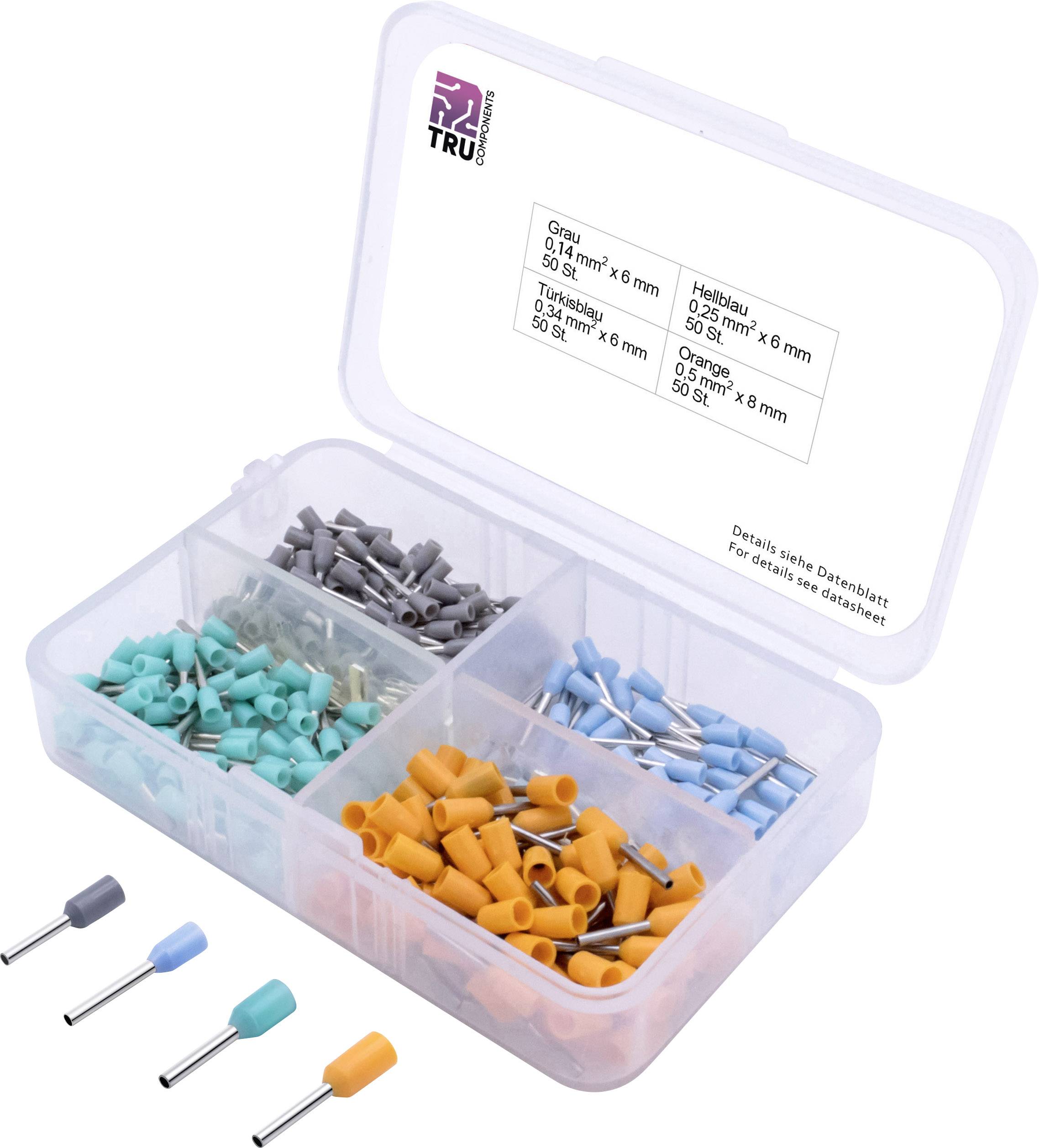 Assortiment d'embouts simples TRU COMPONENTS 0.14 mm² partiellement isolé gris, bleu clair, turquoise, orange 200 pc(s)