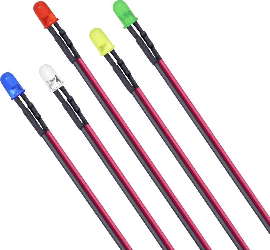 TRU COMPONENTS T1810O114 Assortiment de LEDs rouge, bleu, vert, jaune, blanc chaud clair rond 5 mm 800 mcd, 2000 mcd, 120 mcd