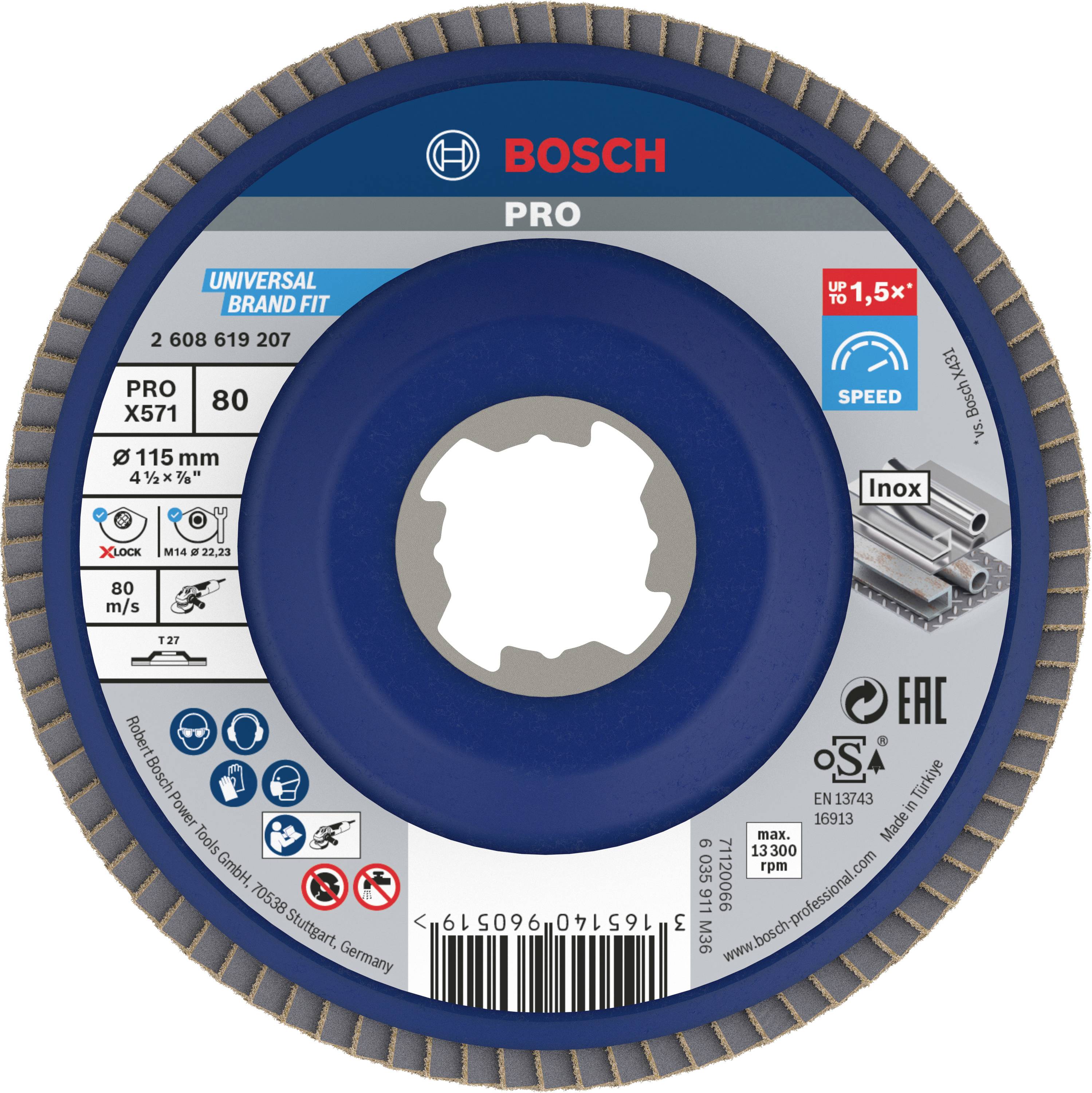 Disque à tronçonner Bosch pour usinage universel des métaux, diamètre 115 mm, vitesse maximale 80 m/s, adapté pour l'Inox, Pro X571.