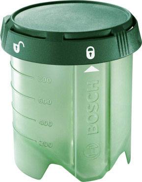 Un embout de mixeur vert avec une échelle en millilitres de 200 à 800 et une fermeture à baïonnette.
