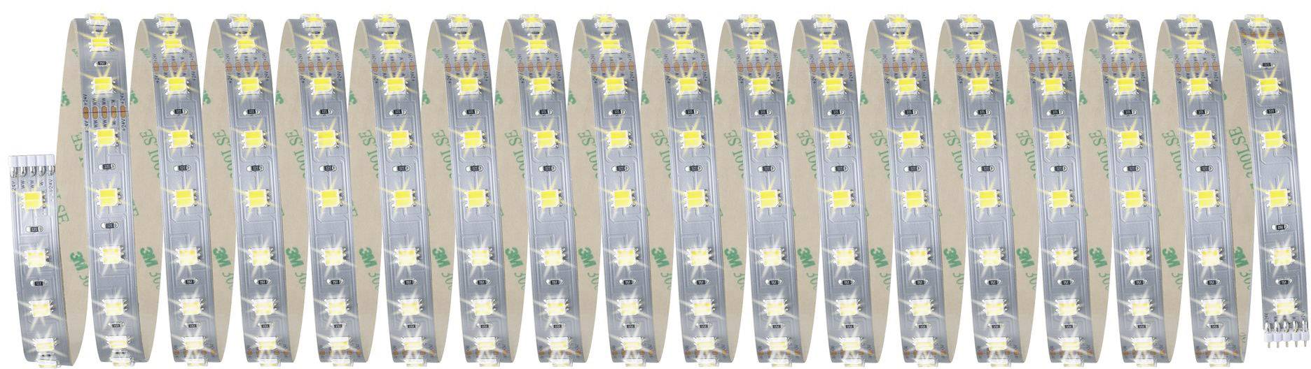 Plusieurs bandes de LED côte à côte, montrant des LED jaunes et des marquages verts sur un fond argenté.