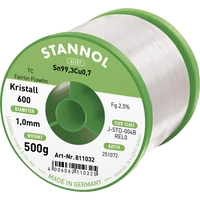 Stannol Kristall 600 Fairtin Étain à souder sans plomb sans plomb Sn99,3Cu0,7 REL0 500 g 1 mm Stannol Kristall 600 Fairtin Étain à souder sans plomb sans plomb Sn99,3Cu0,7 REL0 500 g 1 mm