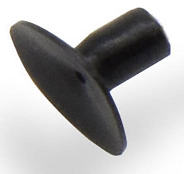 Pièce en plastique noir avec tête ronde et plate et poignée cylindrique.