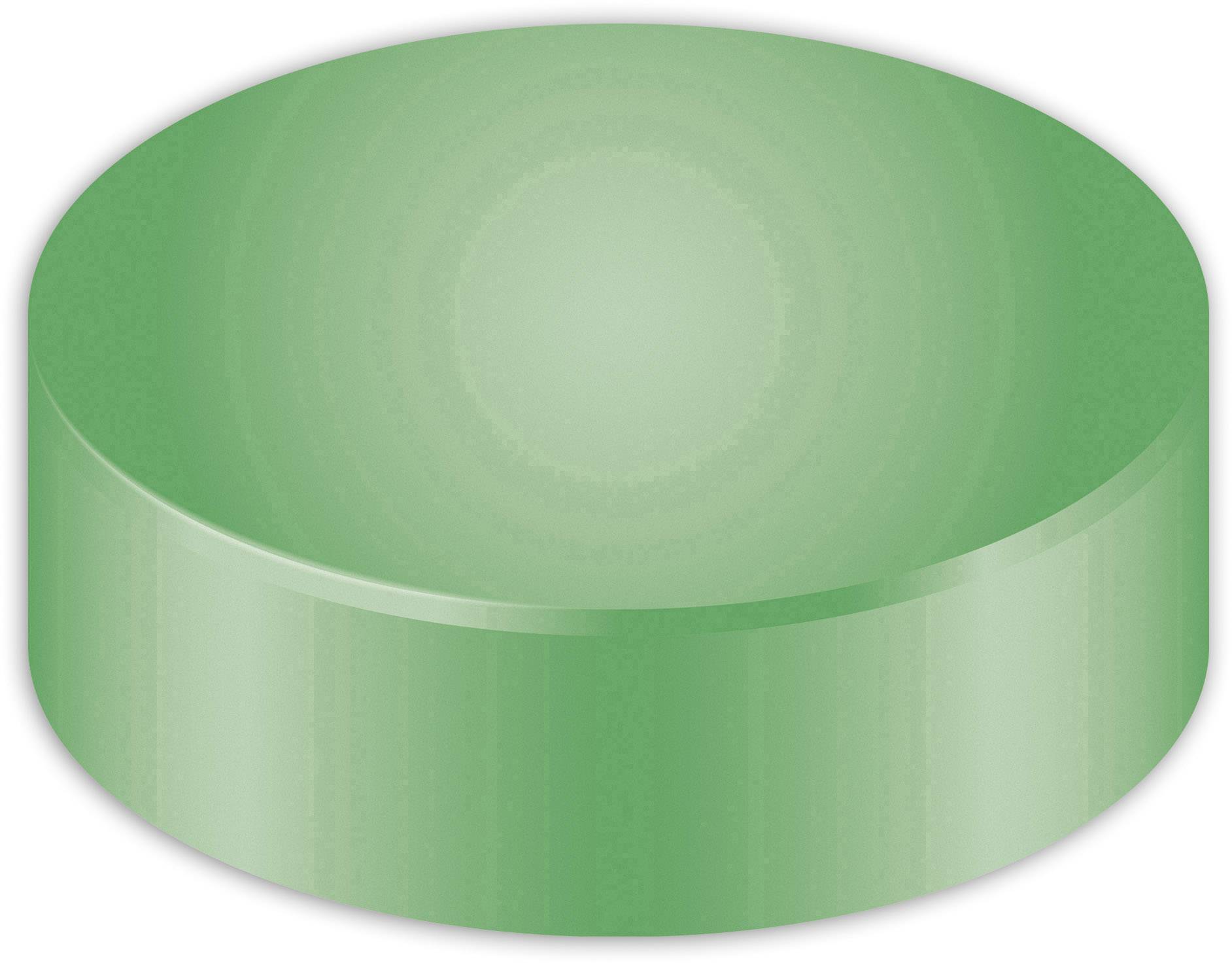 Récipient cylindrique en plastique vert, vu de dessus, montrant une surface supérieure et latérale lisse.
