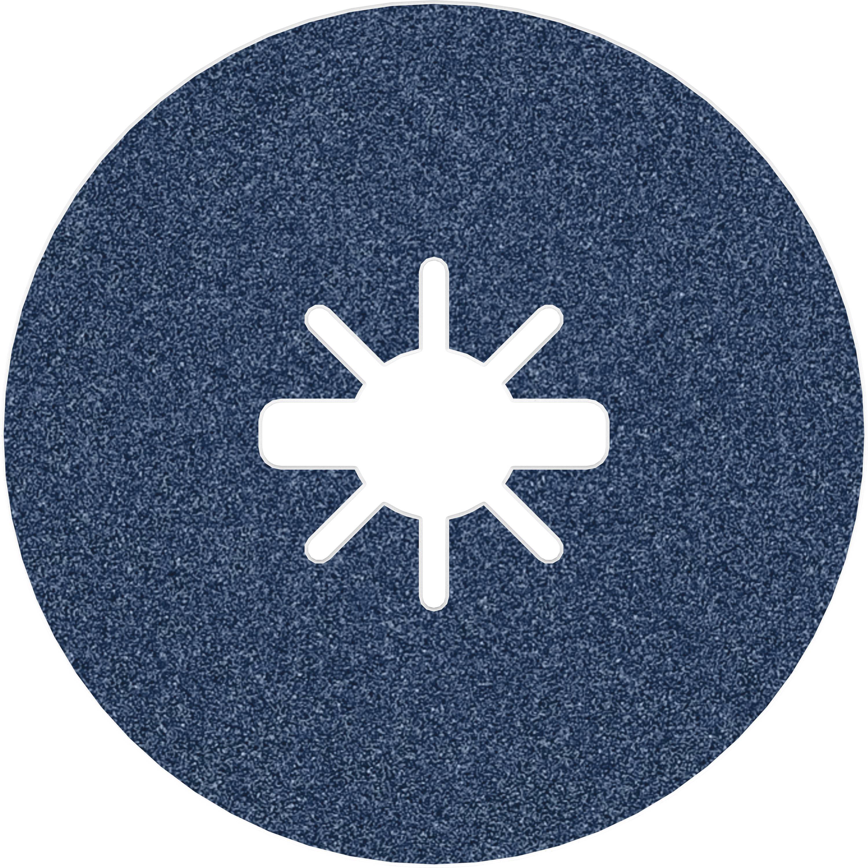 Disque abrasif bleu avec des découpes étoilées au centre, utilisé pour les travaux de ponçage en métallurgie ou en menuiserie.