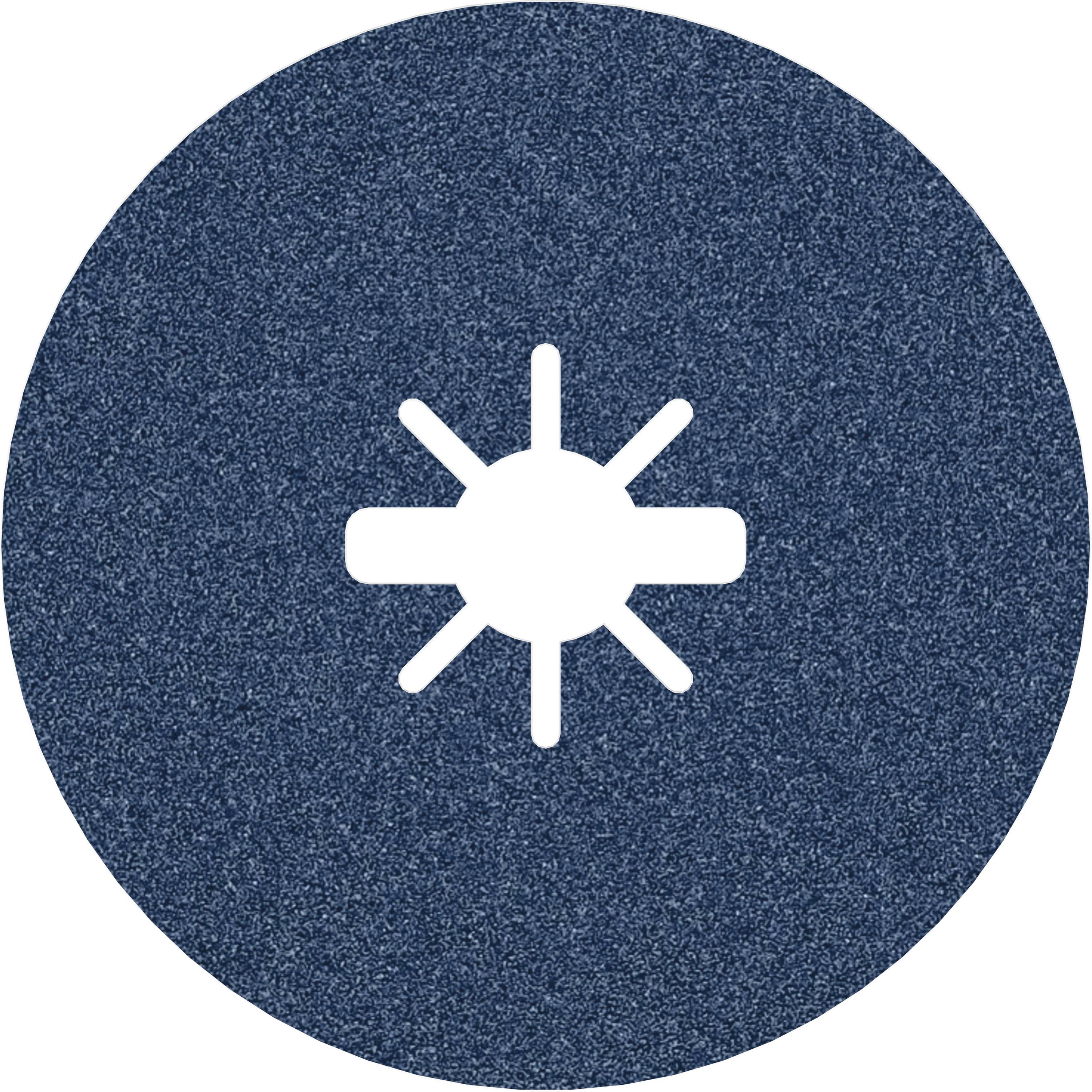 Un symbole bleu, rond, avec un cercle blanc au centre et six points rayonnants autour.