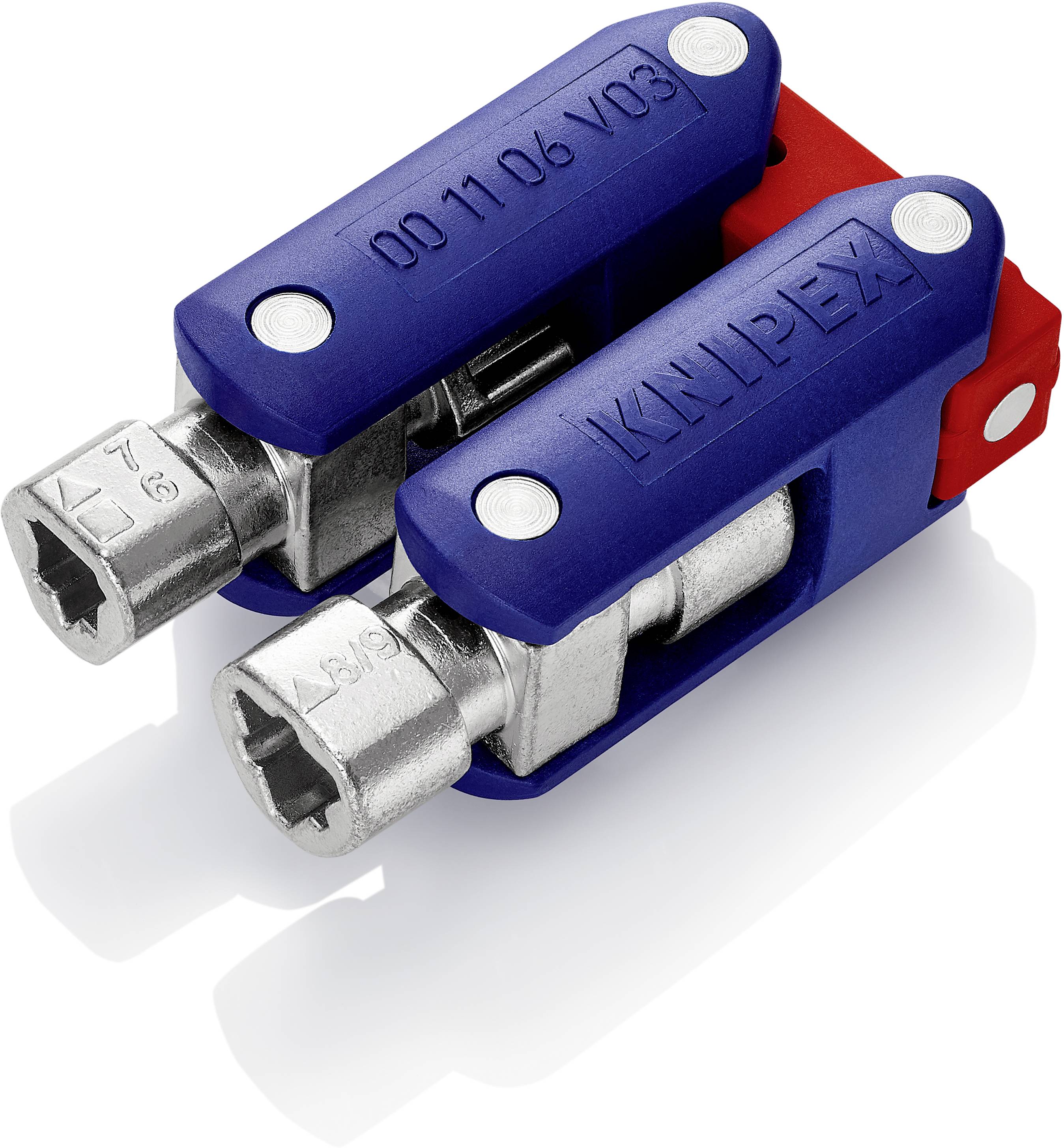 Deux clés hexagonales bleu et rouge portant l'inscription 'KNIPEX', conçues pour des réglages précis.