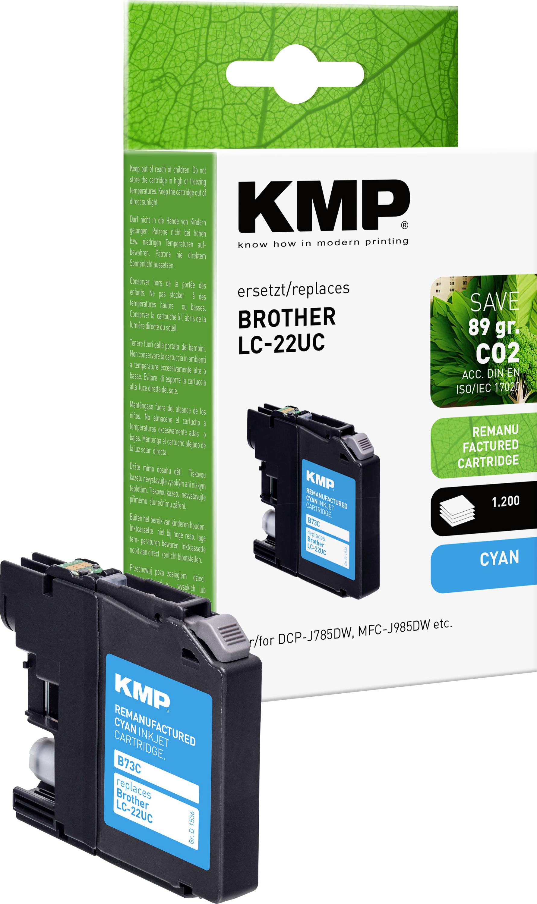 KMP Encre remplace Brother LC-22UC compatible cyan B73C 1536,4003
