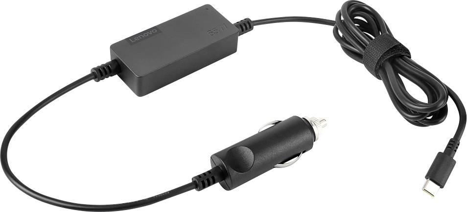Chargeur de voiture USB-C avec câble noir et connexion allume-cigare, adapté pour la recharge mobile des appareils en déplacement.