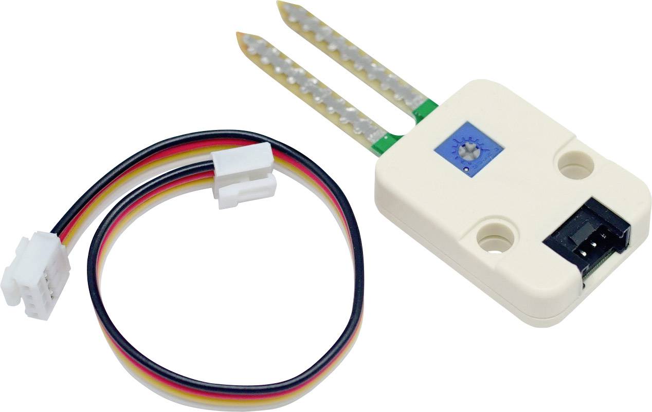 Capteur d'humidité avec deux sondes métalliques et un câble connecté avec une fiche pour des projets Arduino ou Raspberry Pi.