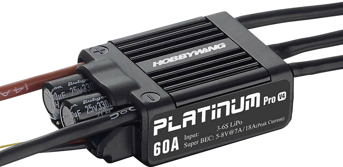 Hobbywing Platinum Pro 60A V4 Régulateur brushless pour avion Charge admissible (max.): 80 A