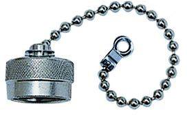 Un porte-clés en argent avec chaîne à billes et embout amovible.