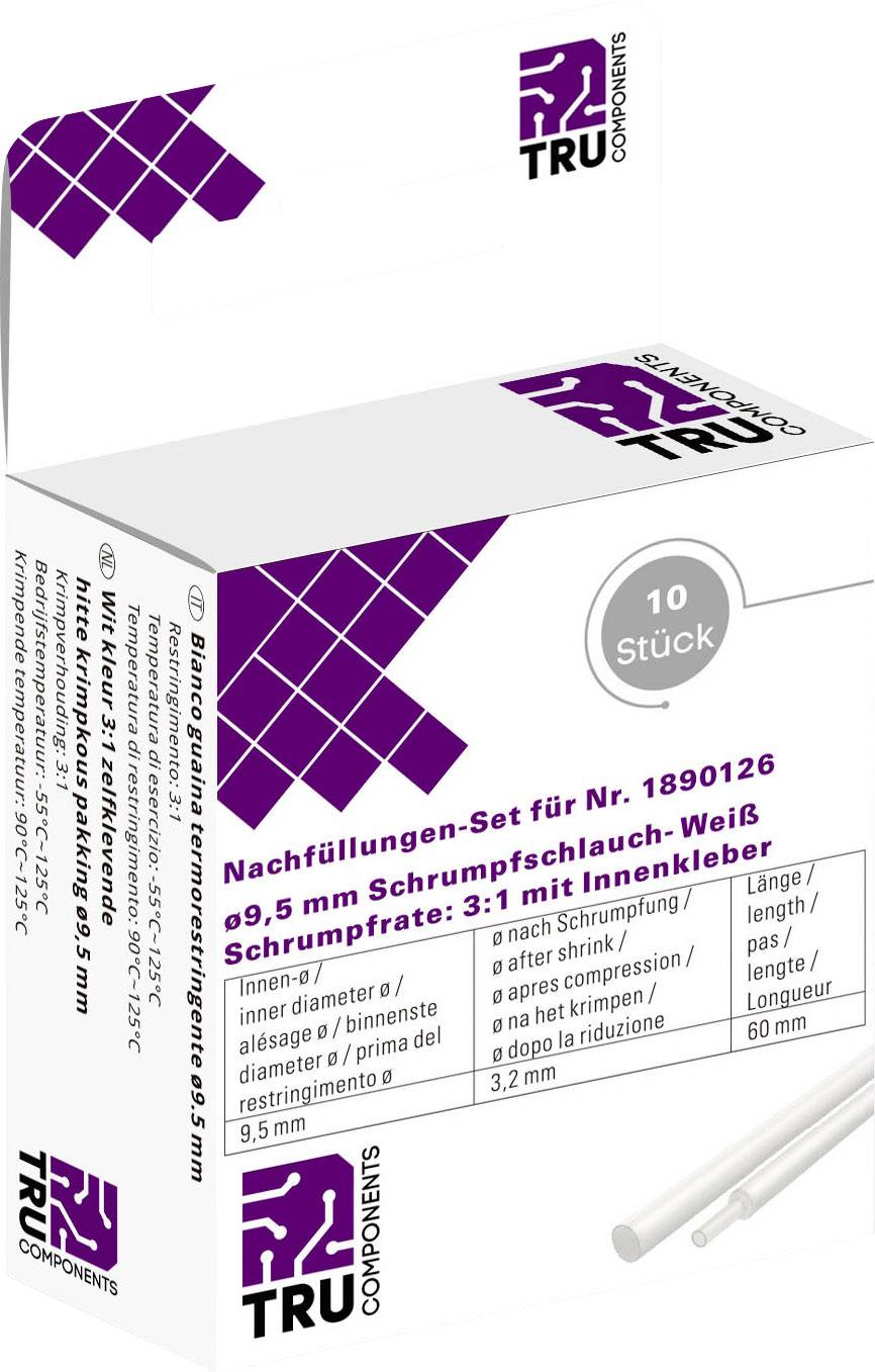 TRU COMPONENTS T1807CA007G Gaine thermorétractable avec colle blanc 9.50 mm 3.10 mm Taux de retreint:2:1 10 pc(s)