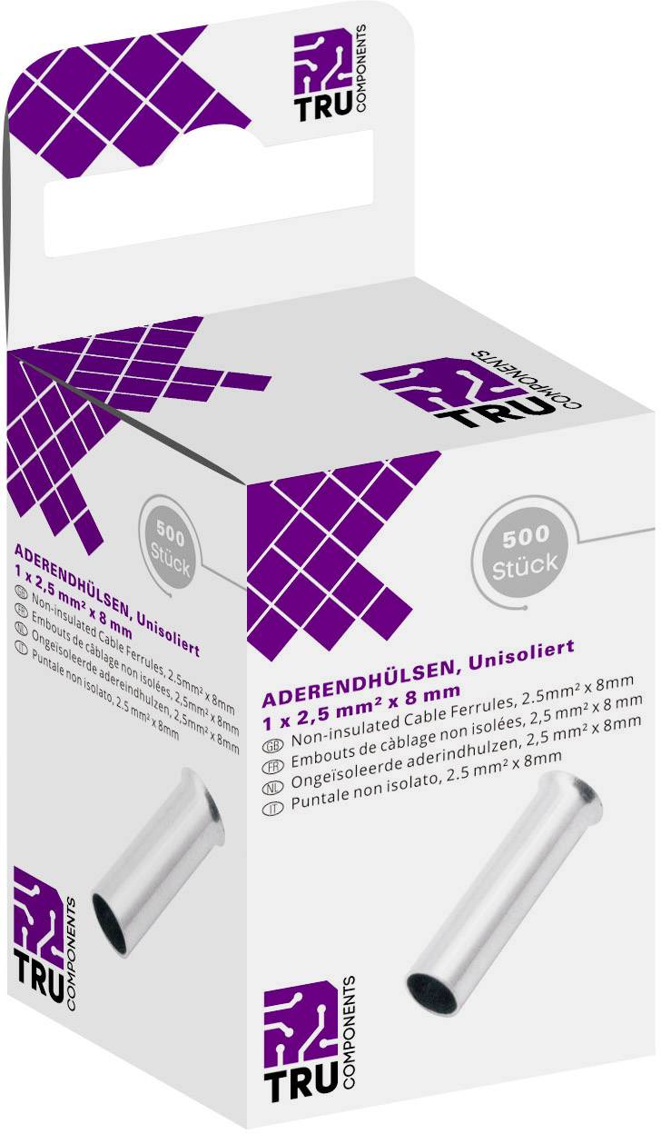 TRU COMPONENTS T1904C086 Embout simple d'extrémité de câble 2.5 mm² non isolé argent 500 pc(s)