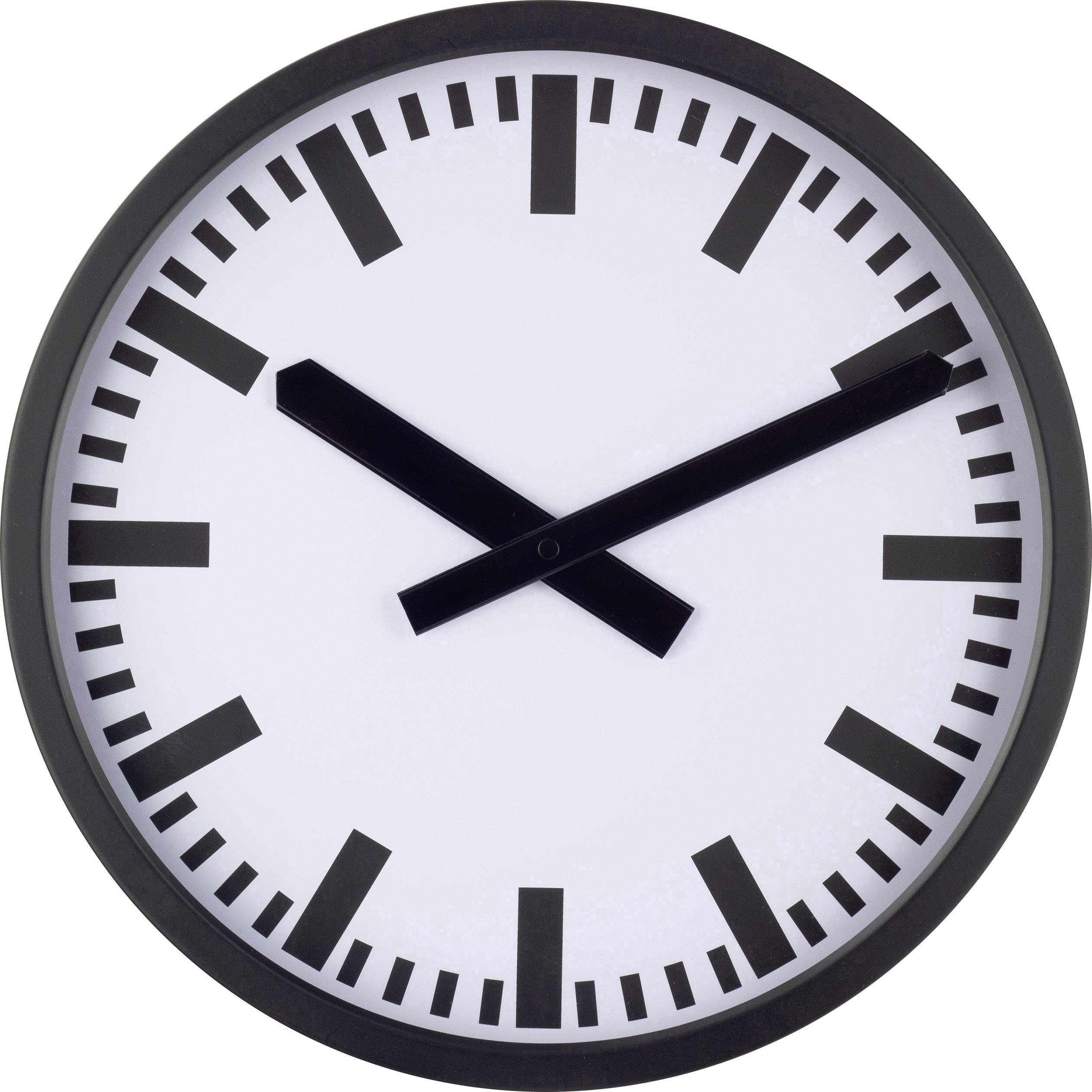 Horloge analogique avec un bord noir et un cadran sans chiffres. L'heure indiquée est trois heures.