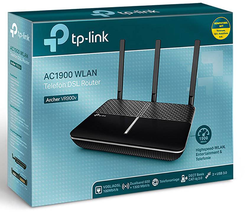TP-LINK Archer VR900v WLAN Router mit Modem Integriertes Modem: VDSL, ADSL2+, ADSL 2.4 GHz, 5 GHz 1