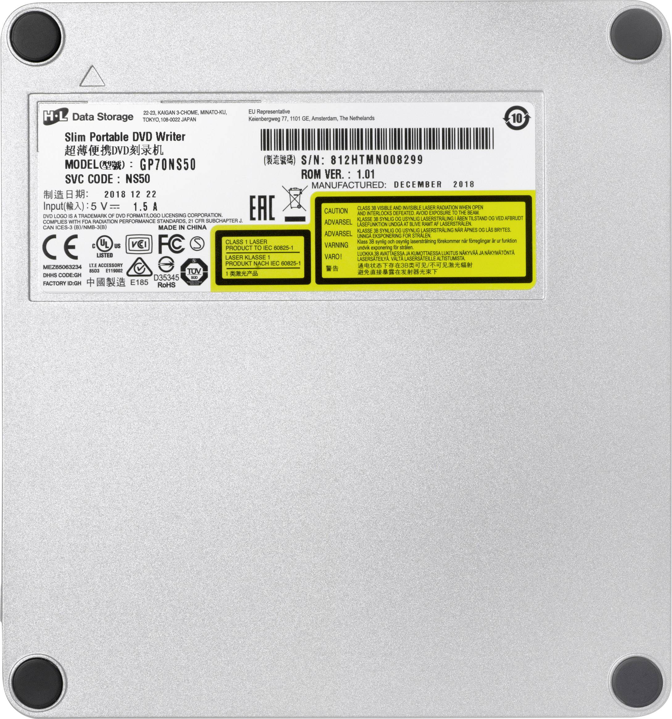 HL Data Storage GP70NS50.AHLE10B Graveur DVD externe au détail USB 2.0 argent