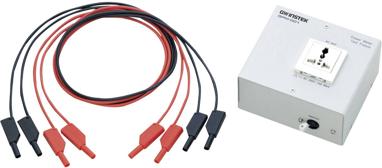 Appareil de test 'GW Instek PIP-3000' avec plusieurs câbles rouges et noirs. Objectif principal : test ou mesure électrique.