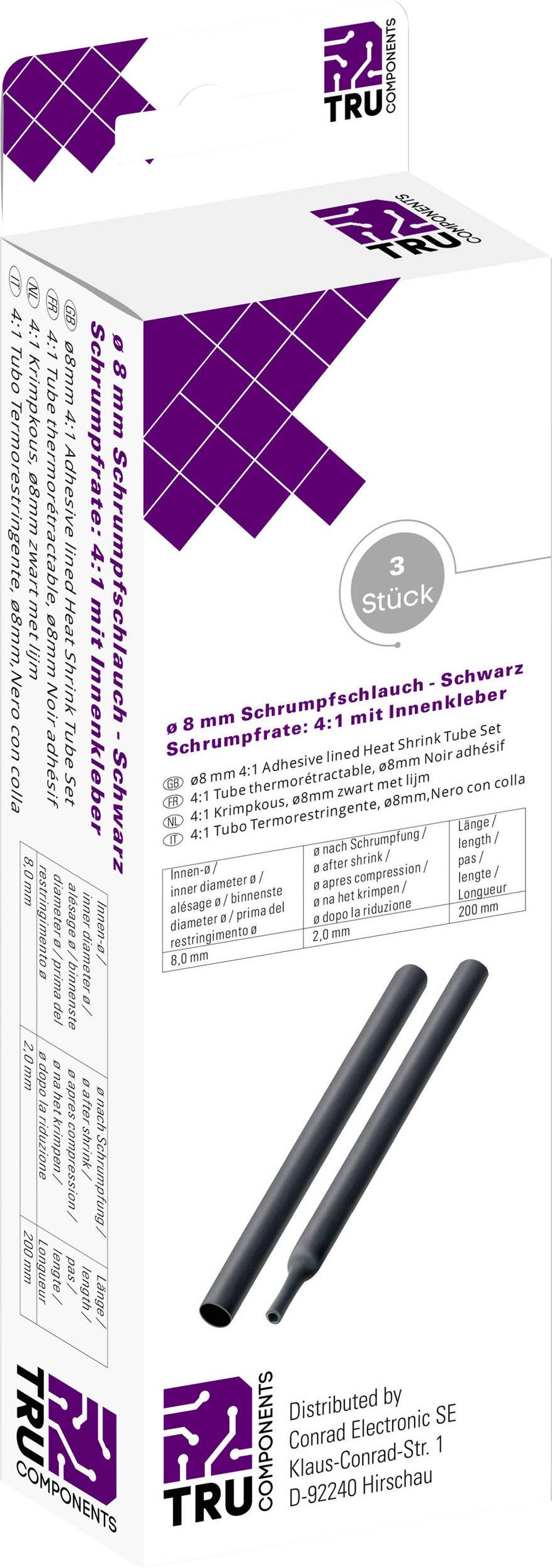 TRU COMPONENTS T1904CA043 Gaine thermorétractable avec colle noir 8 mm 2 mm Taux de retreint:4:1 3 pc(s)