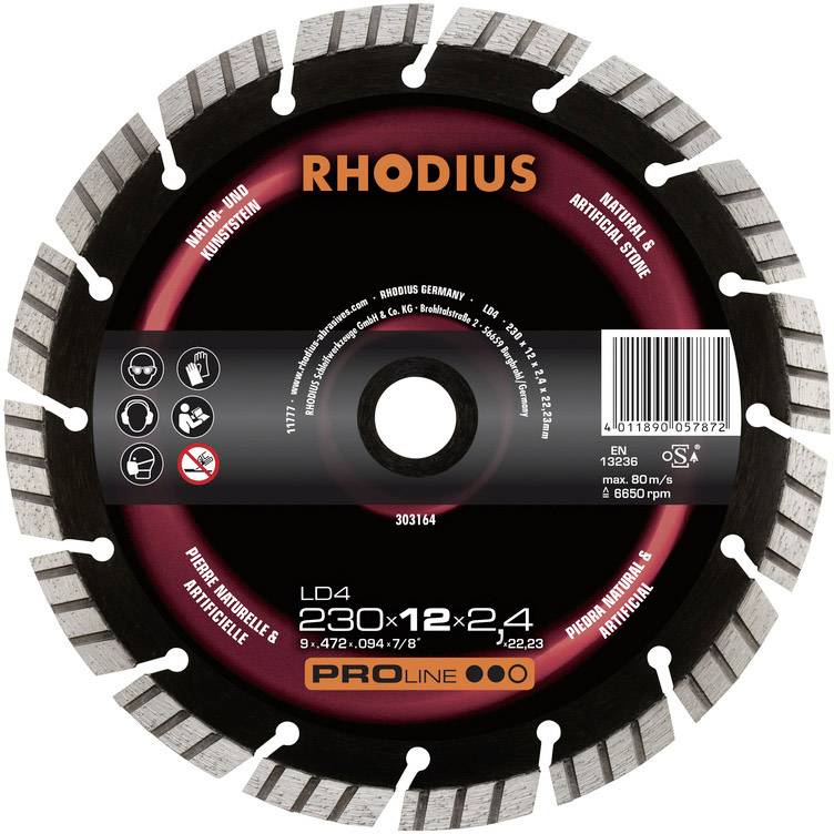 Rhodius 303163 LD4 Disque à tronçonner diamanté Diamètre 180 mm Ø de perçage 22.23 mm Pierre naturelle 1 pc(s)