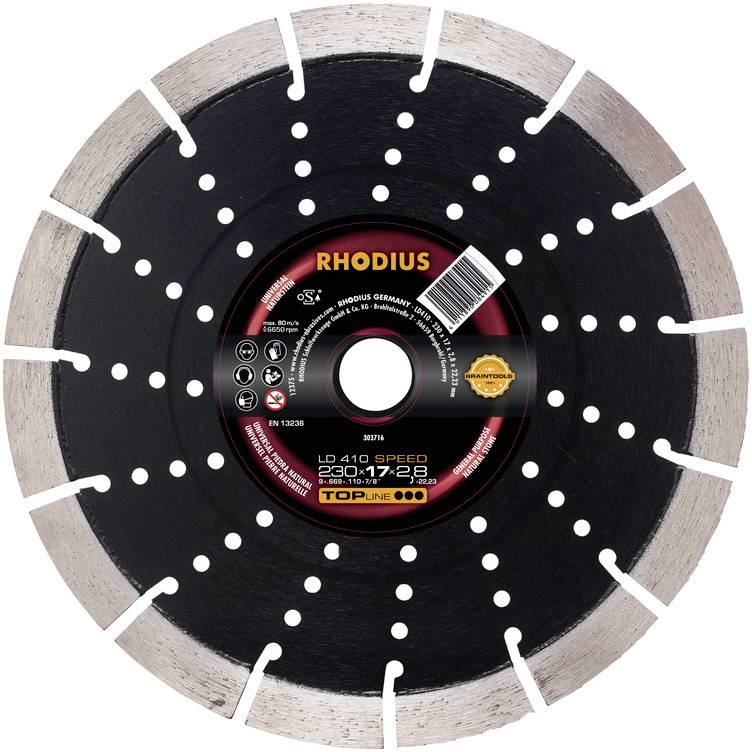 Rhodius 303712 LD410 SPEED Disque à tronçonner diamanté Diamètre 115 mm Ø de perçage 22.23 mm Pierre naturelle 1 pc(s)