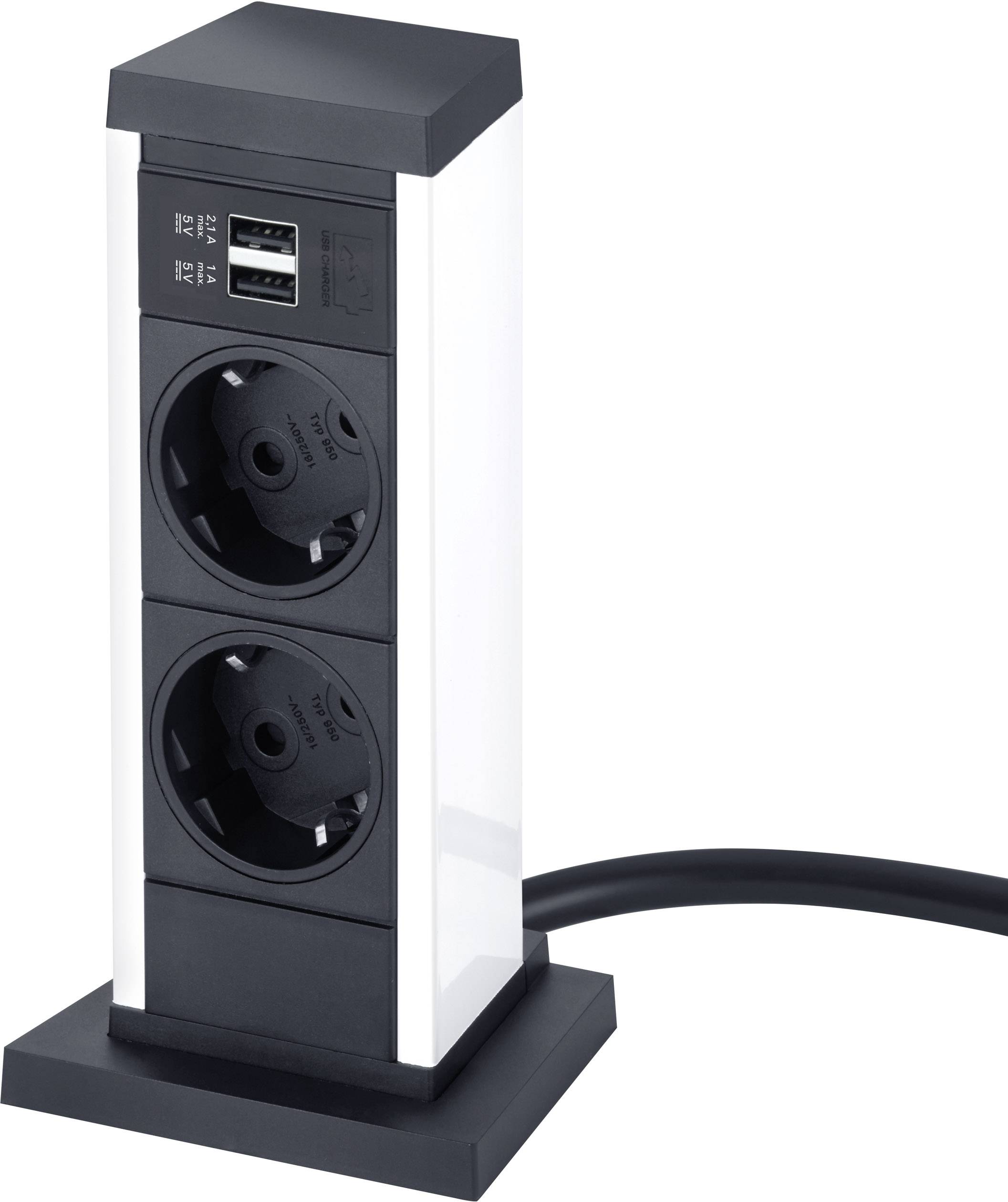 Multiprise encastrable EVOline 159390002800 x2 noir, blanc contact de protection 1 pc(s)