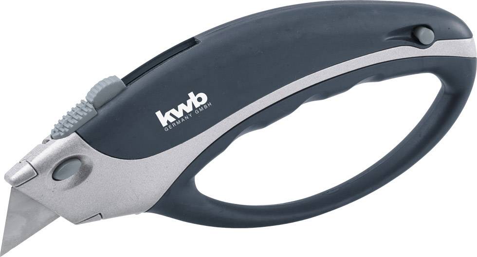 Un couteau universel ergonomique avec une poignée grise et une lame rétractable, adapté aux travaux de coupe précis.