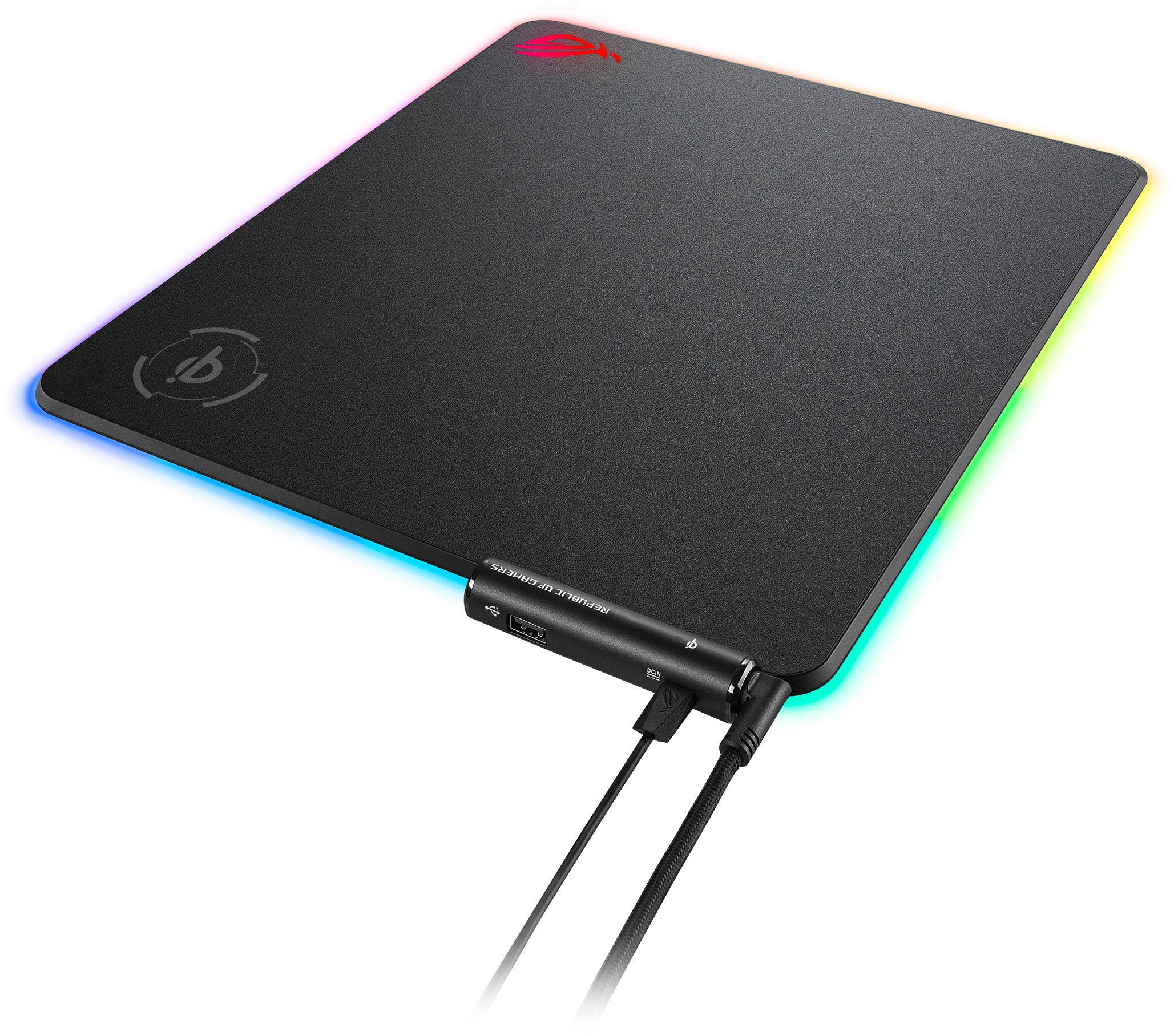 Tapis de souris de gaming Asus ROG Balteus QI éclairé, chargement sans fil noir, RVB